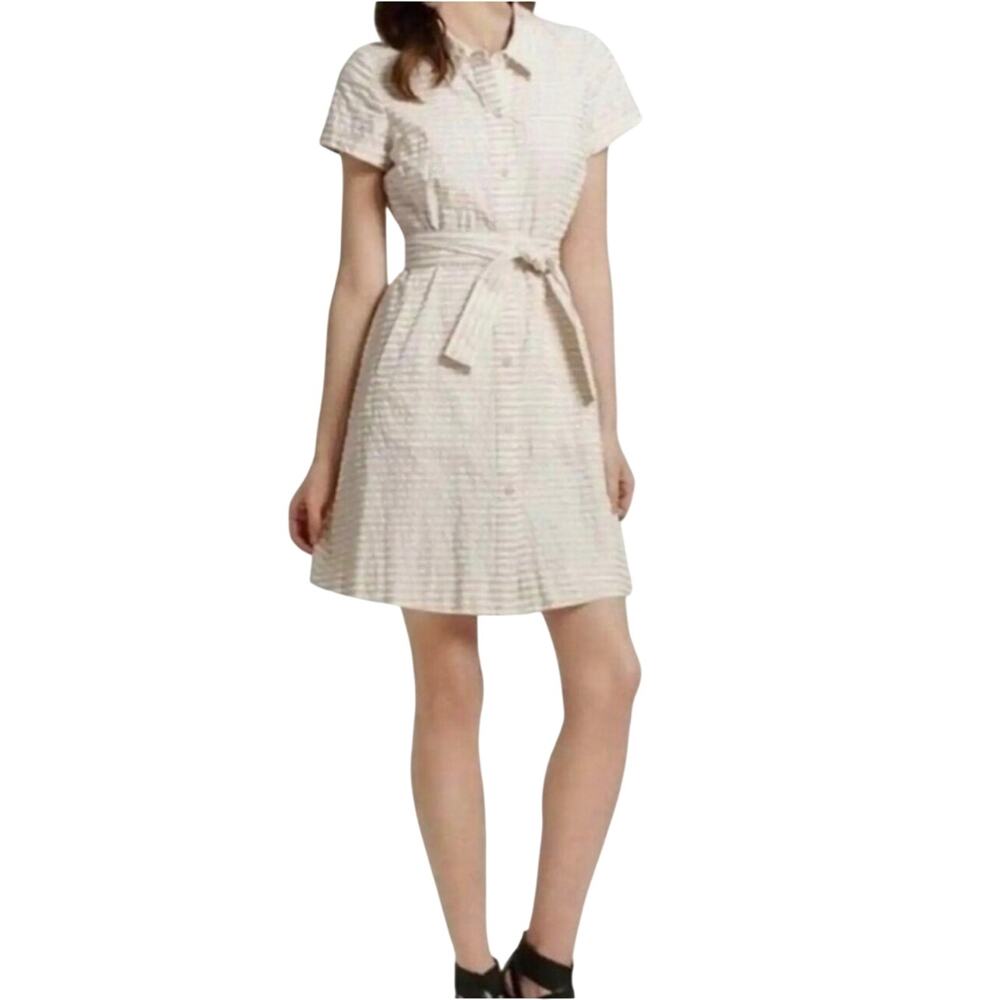 KATE SPADE NY Women’s Tan and White Striped Belted Shirt Dress size 12